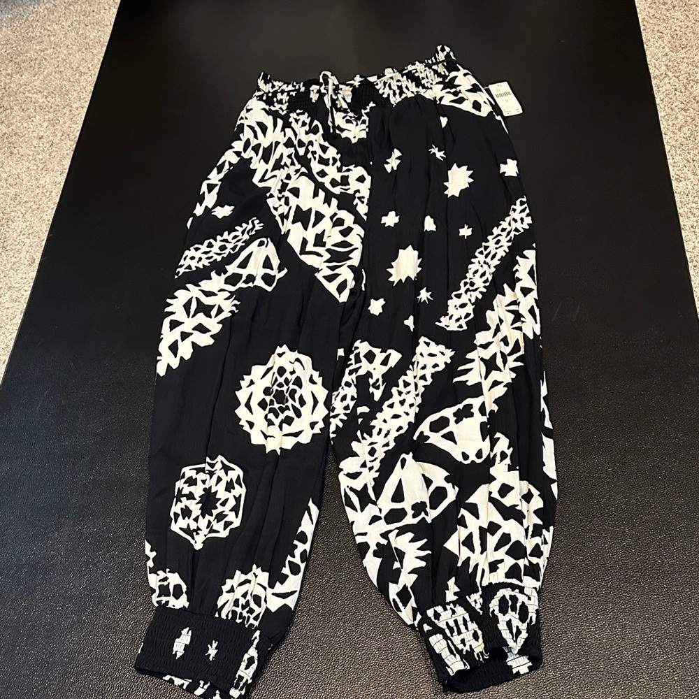 Anthropologie Black and White Patterned Joggers